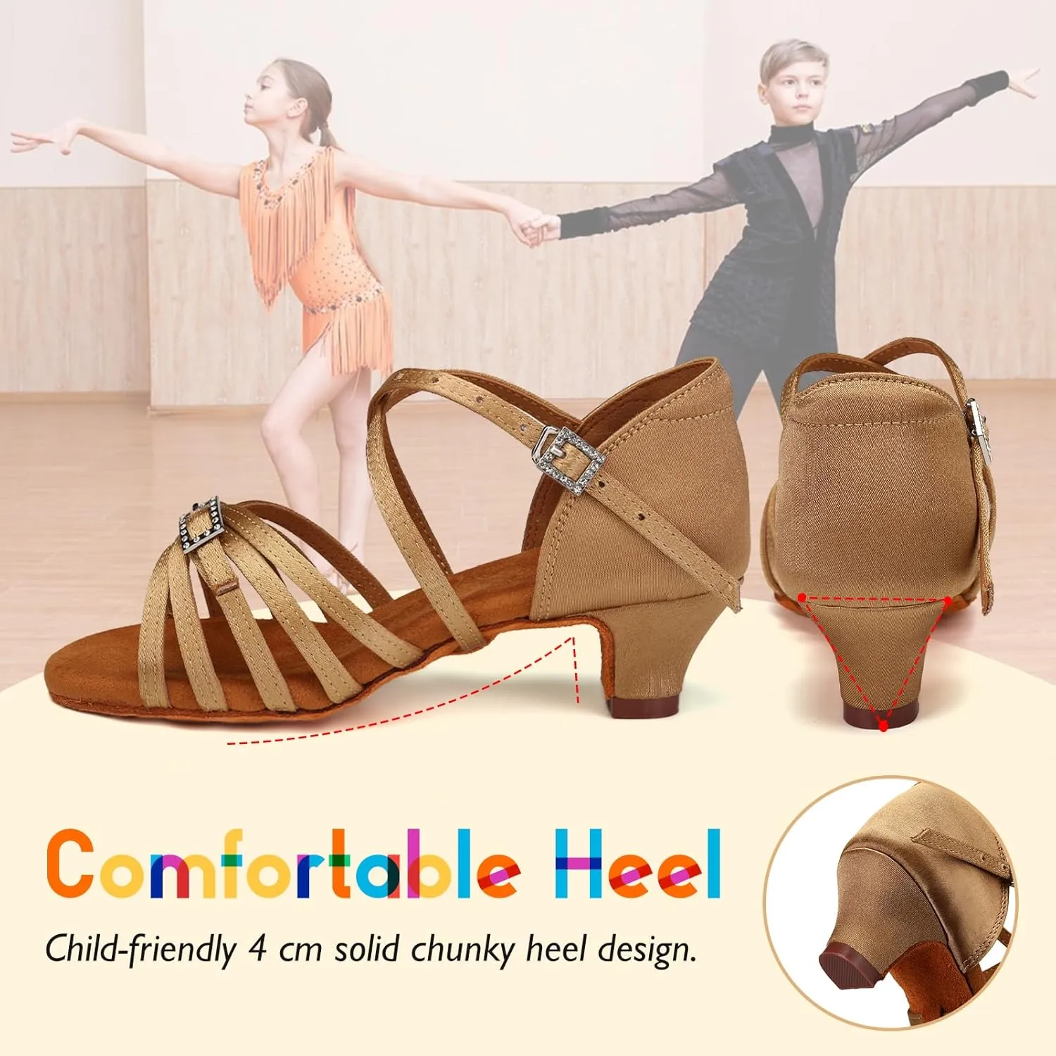 SWDZM Girls Latin Dance Shoes Low Heels Tango Salsa Ballroom Beginner Practice Dance Shoes