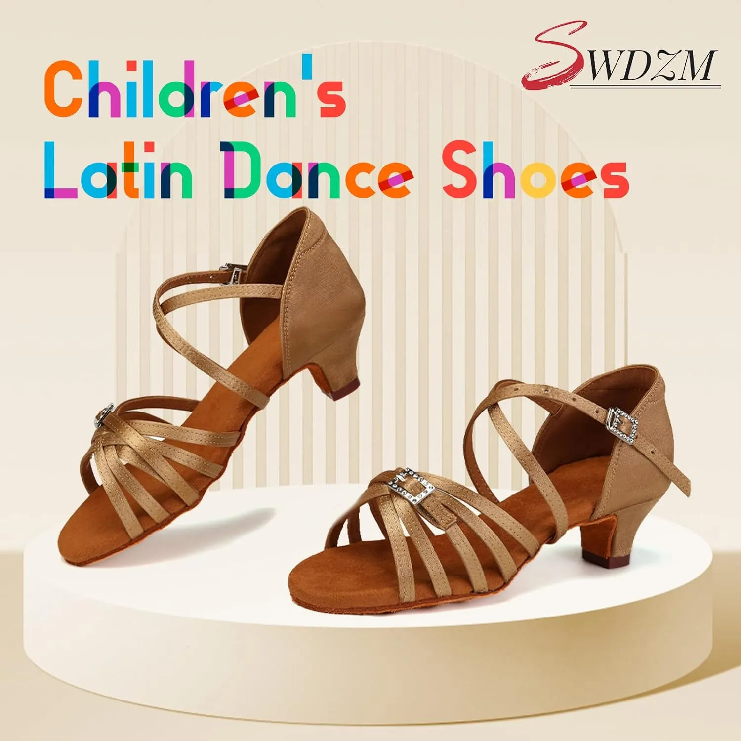 SWDZM Girls Latin Dance Shoes Low Heels Tango Salsa Ballroom Beginner Practice Dance Shoes