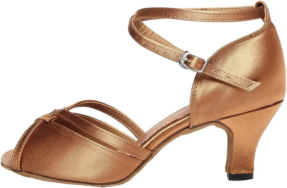 SWDZM Open Toe Latin Dance Shoes Women Low Heels Tango Salsa Ballroom Shoes
