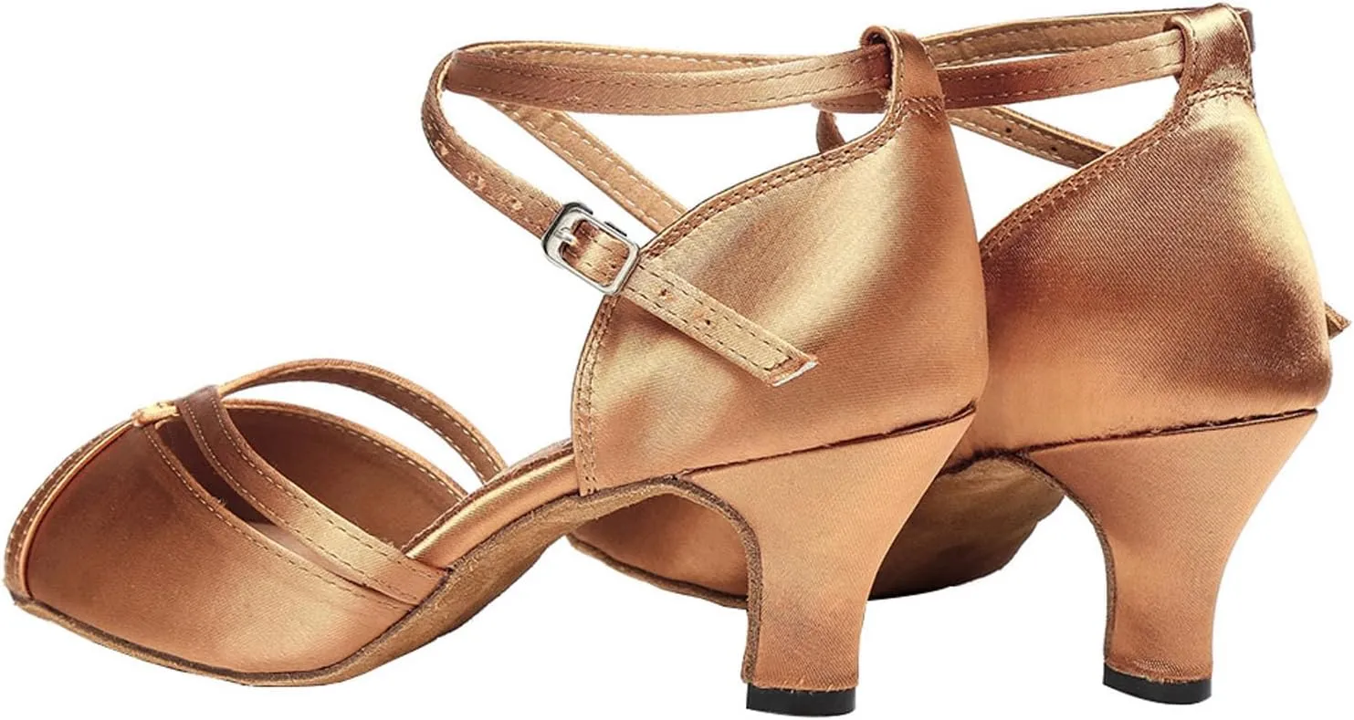 SWDZM Open Toe Latin Dance Shoes Women Low Heels Tango Salsa Ballroom Shoes
