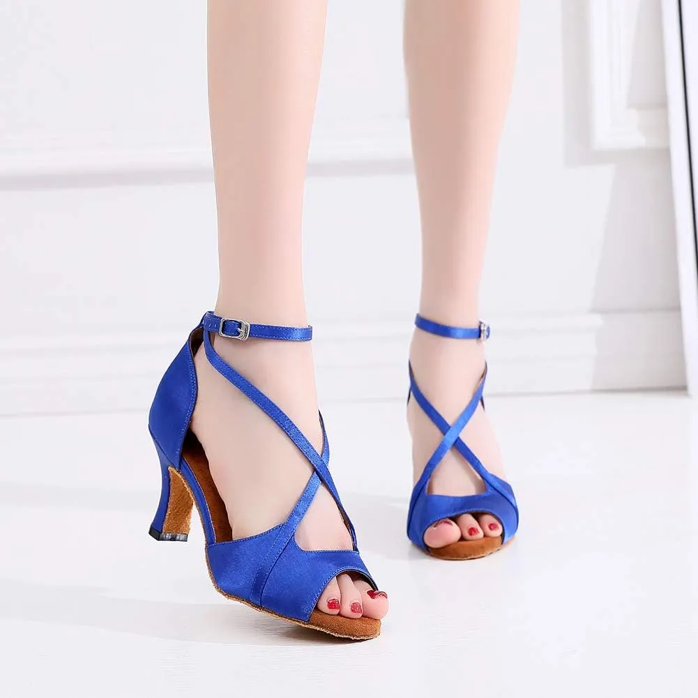 SWDZM Women's Ballroom Latin Dance Shoes Salsa Professional Ankle Heels Wedding Practice Shoes