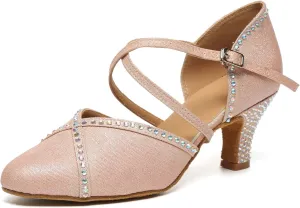 SWDZM Womens Glitter Ballroom Dance Shoes Latin Salsa Tango Dancing Heels Closed Toe