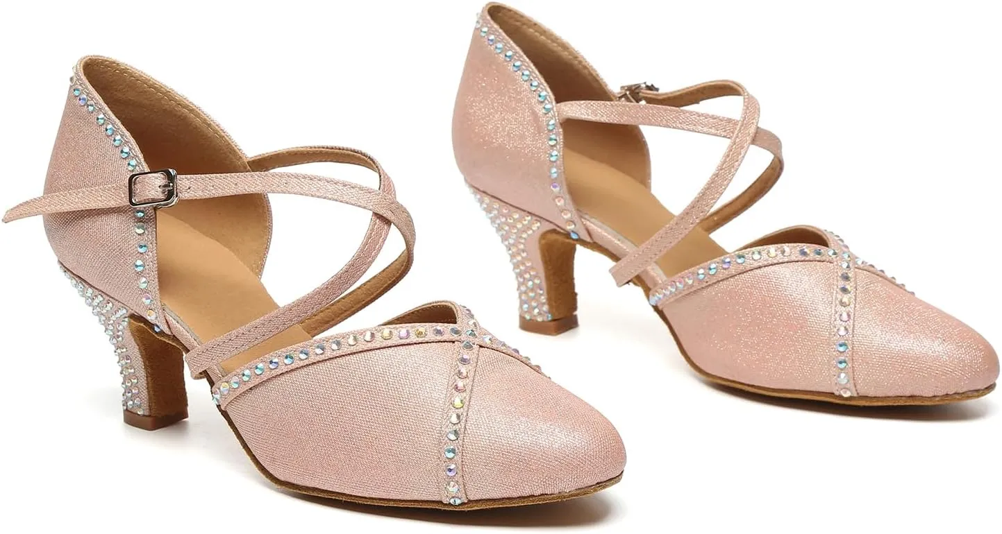 SWDZM Womens Glitter Ballroom Dance Shoes Latin Salsa Tango Dancing Heels Closed Toe