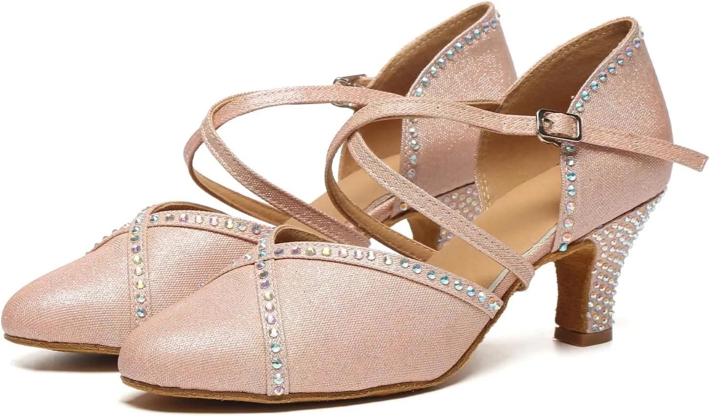 SWDZM Womens Glitter Ballroom Dance Shoes Latin Salsa Tango Dancing Heels Closed Toe
