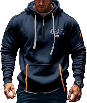 Sweatshirt Men 1/4 Zip Running Athletic Cool Drawstring Hoodies for Men Basic Stylish Sweatshirt with Pockets