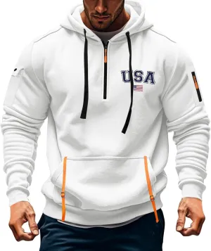 Sweatshirt Men 1/4 Zip Running Athletic Cool Drawstring Hoodies for Men Basic Stylish Sweatshirt with Pockets