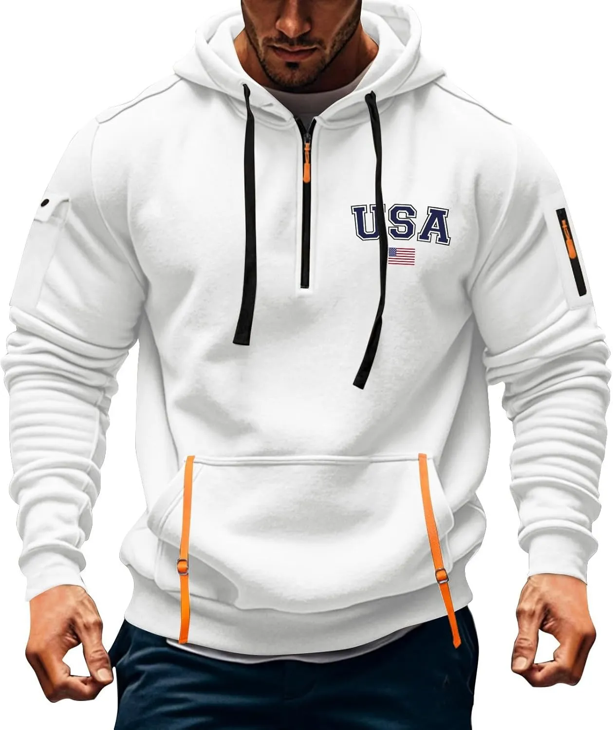Sweatshirt Men 1/4 Zip Running Athletic Cool Drawstring Hoodies for Men Basic Stylish Sweatshirt with Pockets