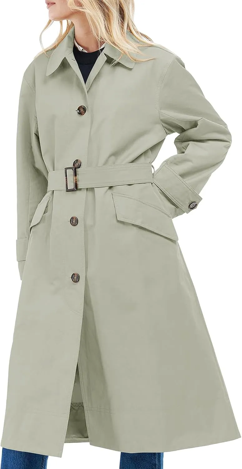 Tankaneo Womens Trench Coats Single Breasted Long Windproof Overcoat with Pockets and Belt