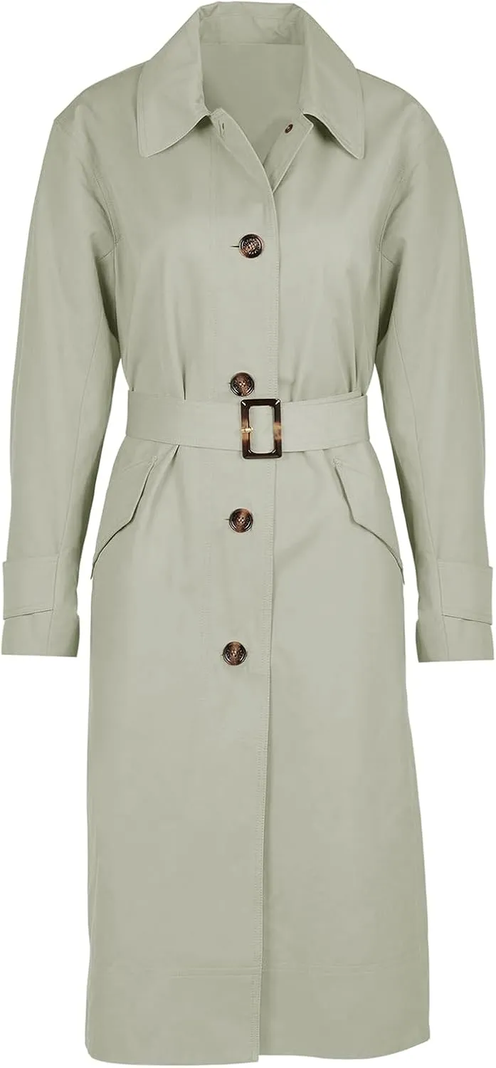 Tankaneo Womens Trench Coats Single Breasted Long Windproof Overcoat with Pockets and Belt
