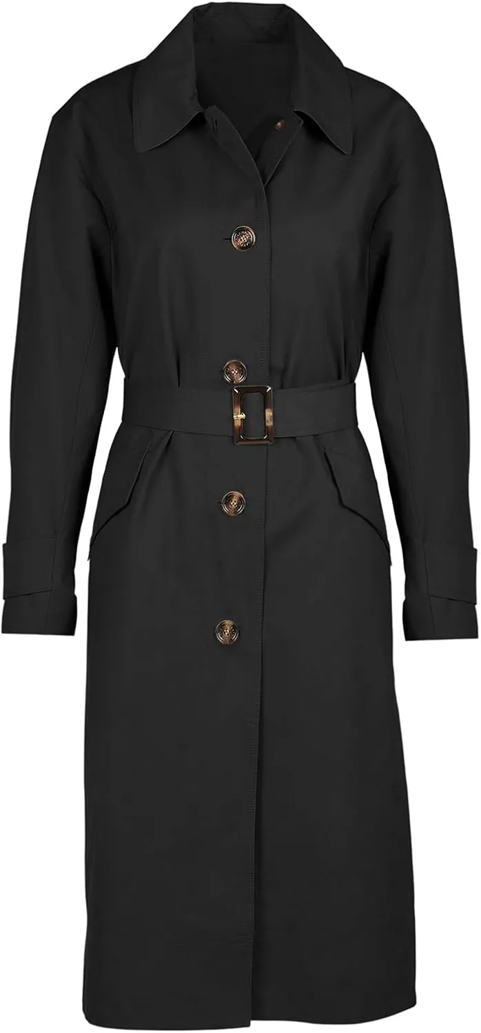 Tankaneo Womens Trench Coats Single Breasted Long Windproof Overcoat with Pockets and Belt
