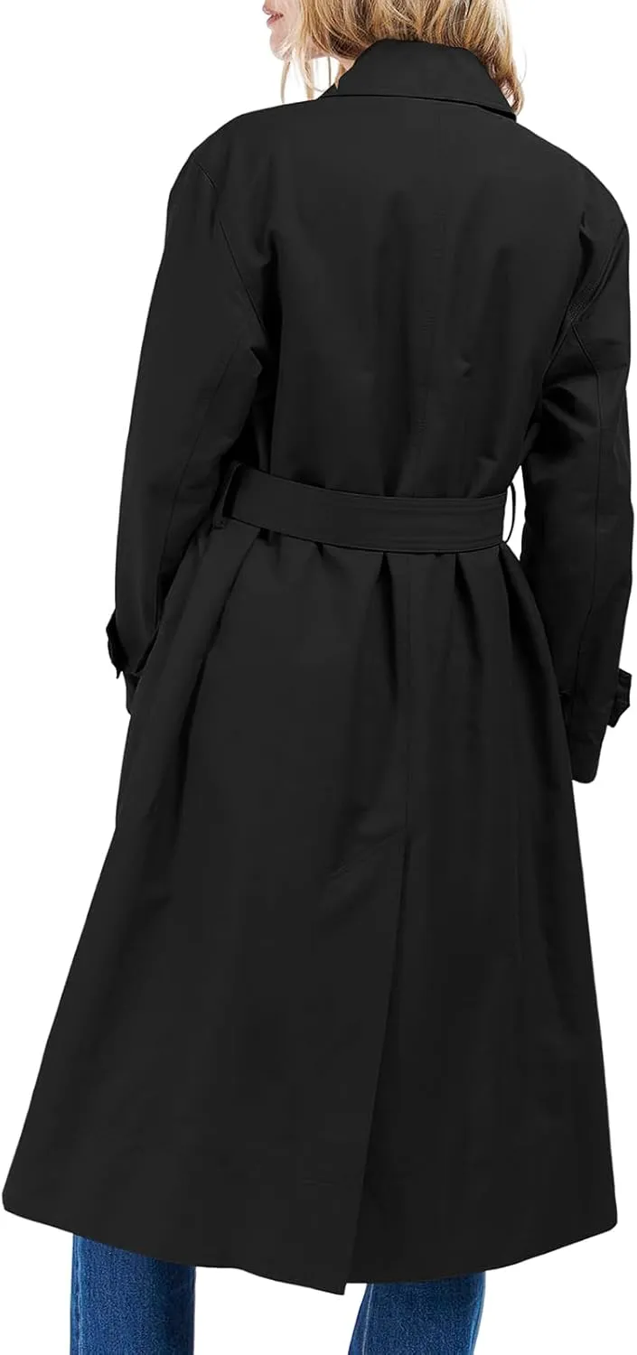 Tankaneo Womens Trench Coats Single Breasted Long Windproof Overcoat with Pockets and Belt