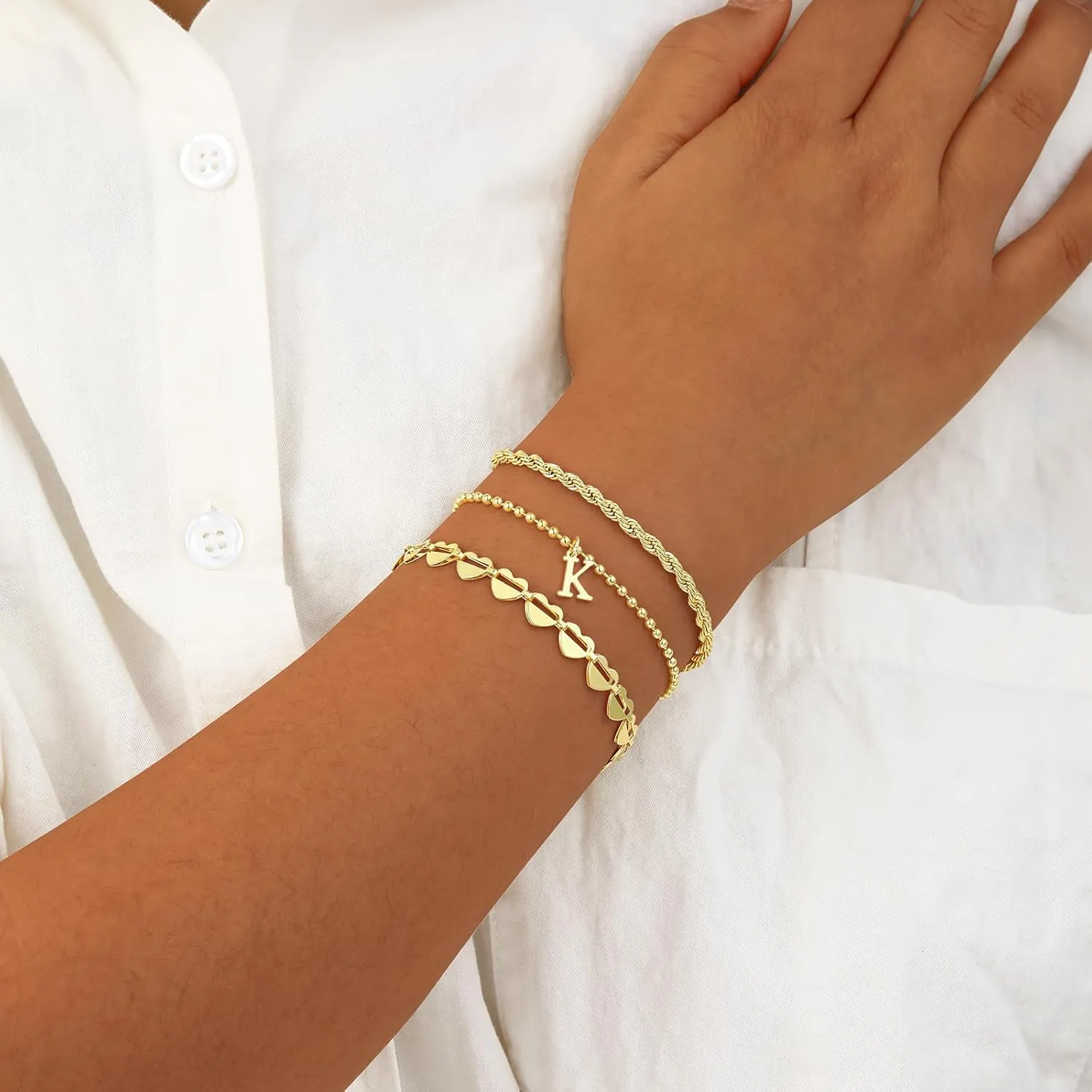 Tasiso Gold Bracelets for Women Gifts, 18K Gold Plated Letter Initial Bracelet Dainty Bead Monogram Bracelet Gold Initial Bracelets for Women Cute Jewelry Gifts