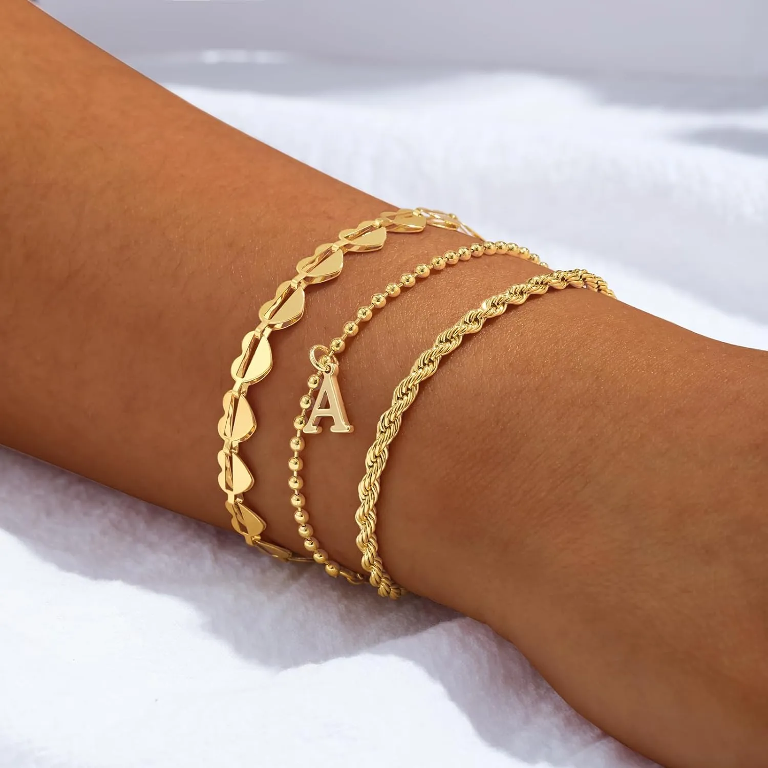 Tasiso Gold Bracelets for Women Gifts, 18K Gold Plated Letter Initial Bracelet Dainty Bead Monogram Bracelet Gold Initial Bracelets for Women Cute Jewelry Gifts