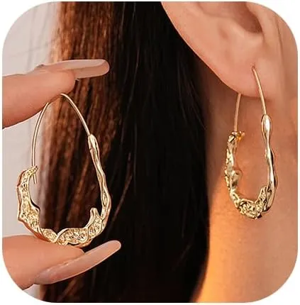Teardrop Hoop Earrings for Women Gold/Silver Large Statement Hoop Dangle Earrings Punk Jewelry