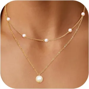TEN MIRO Pearl Necklaces for Women Trendy, Dainty 16k Gold Layered Necklaces for Women Gold Necklace Stack Stackable Pearl Necklace for Wedding Prom Jewelry Gifts