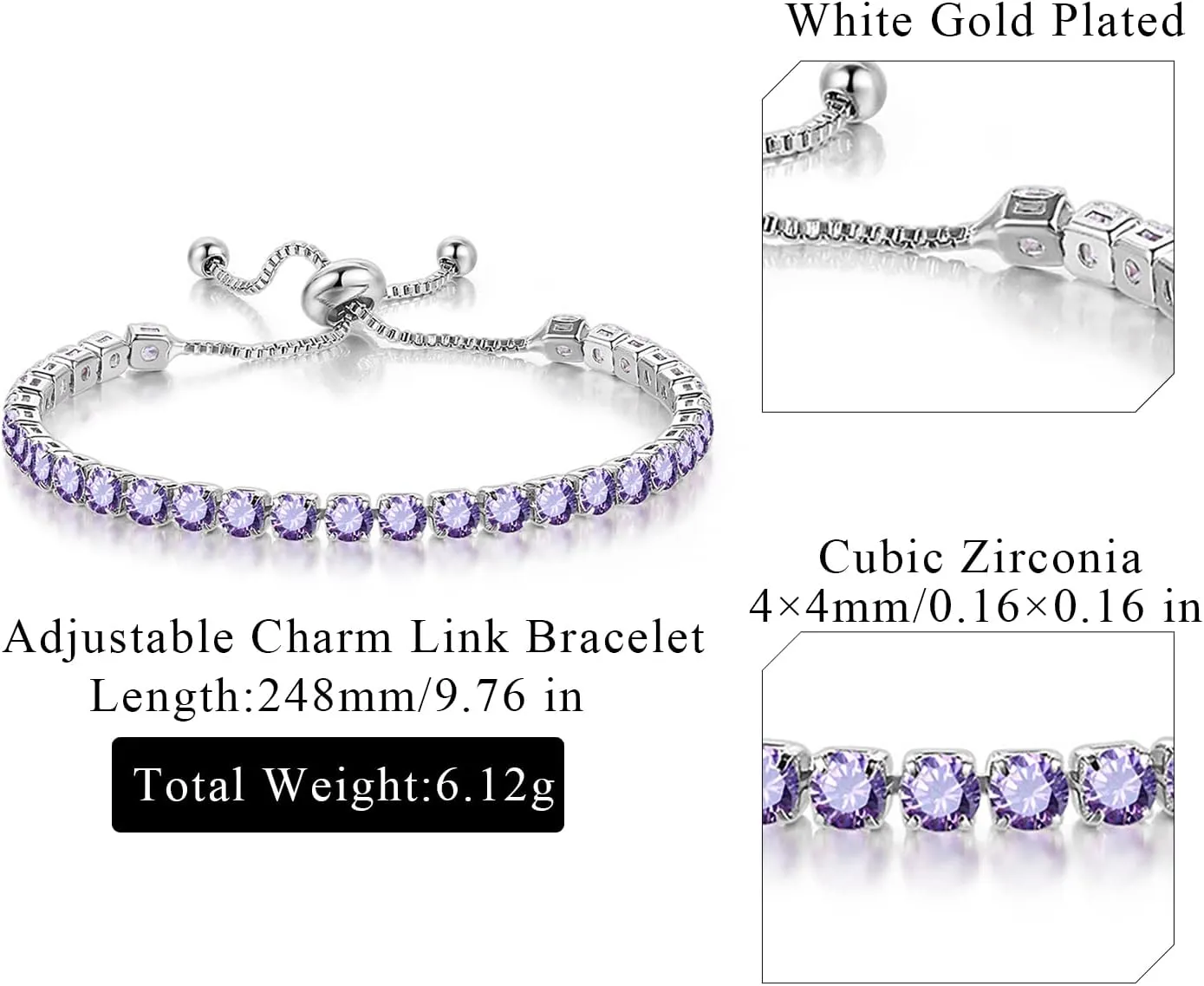 Tennis Bracelets for Women Men Adjustable Charm Link Bracelet 14K Gold Plated Dainty Multicolor Cubic Zircon Bracelets for Teen Girls Crystal Friendship Bracelets Jewelry