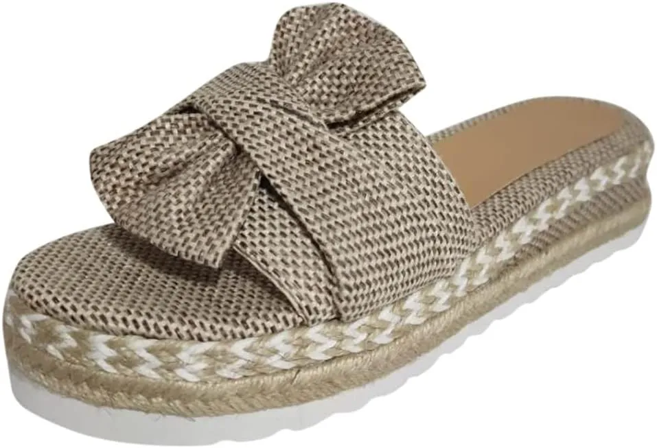 Toe Bow Weave Summer Breathable Open Sandals Flat Slip On Shoes Women's Beach Women's Slider Strap Sandals