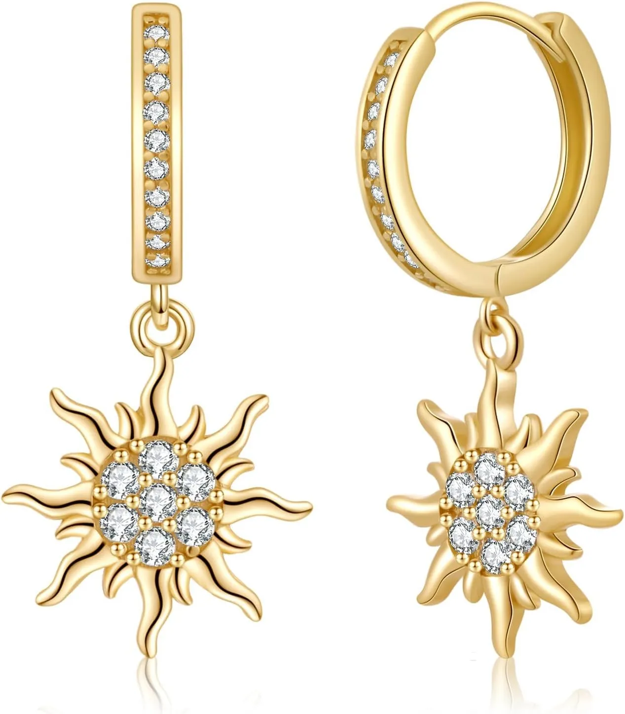 ToHeart Gold Sun Earrings for Women Sun Dangle Earrings Cubic Zirconia Earrings