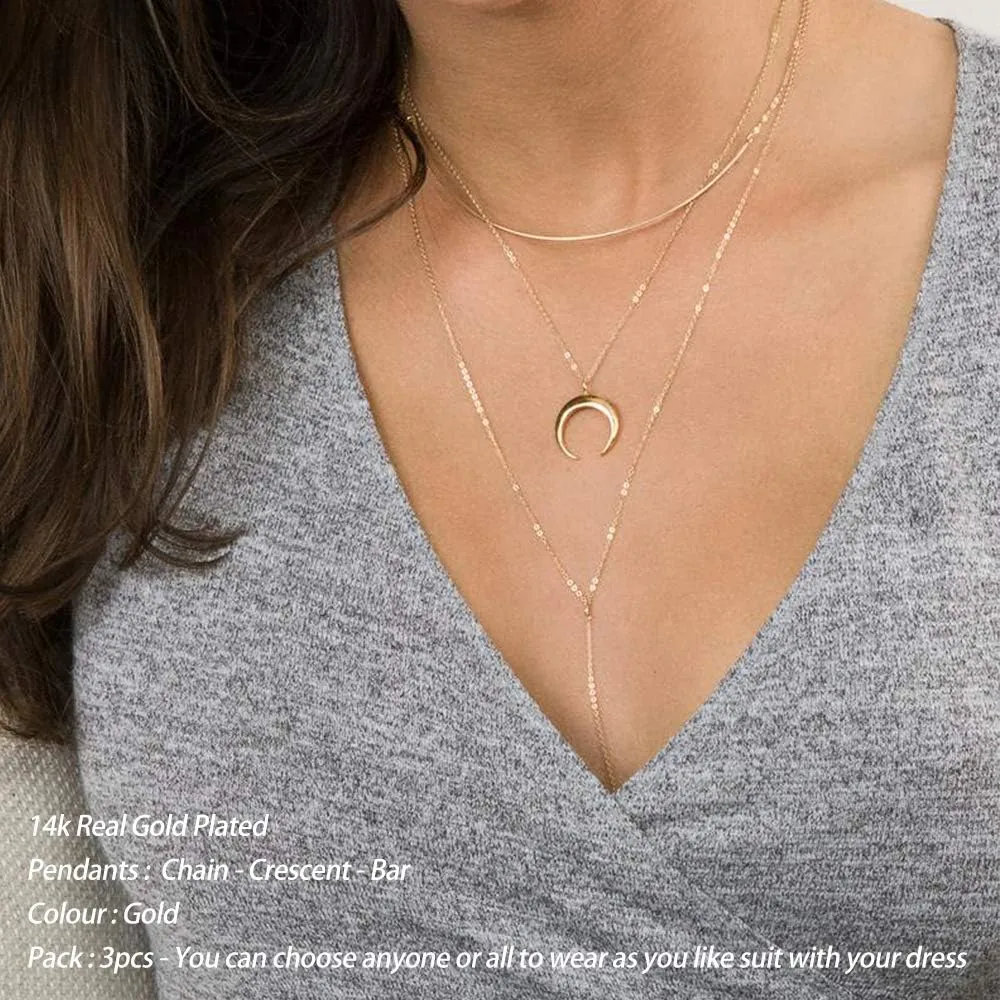 Turandoss Gold Layered Necklaces for Women - 14K Gold Plated Handmade Multilayer Bar Pearls Coin Disc Moon Butterfly Medallion Adjustable Dainty Layered Choker Necklaces for Women Jewelry