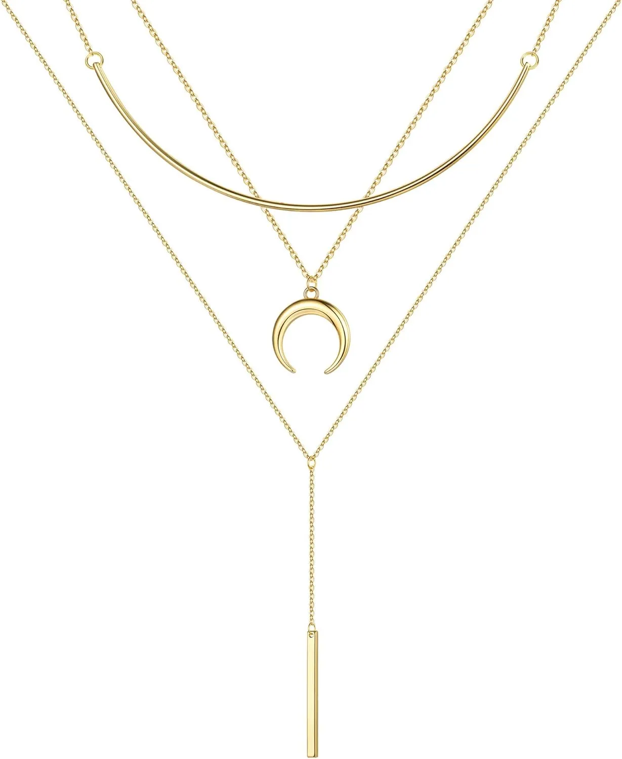 Turandoss Gold Layered Necklaces for Women - 14K Gold Plated Handmade Multilayer Bar Pearls Coin Disc Moon Butterfly Medallion Adjustable Dainty Layered Choker Necklaces for Women Jewelry