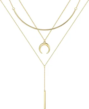 Turandoss Gold Layered Necklaces for Women - 14K Gold Plated Handmade Multilayer Bar Pearls Coin Disc Moon Butterfly Medallion Adjustable Dainty Layered Choker Necklaces for Women Jewelry