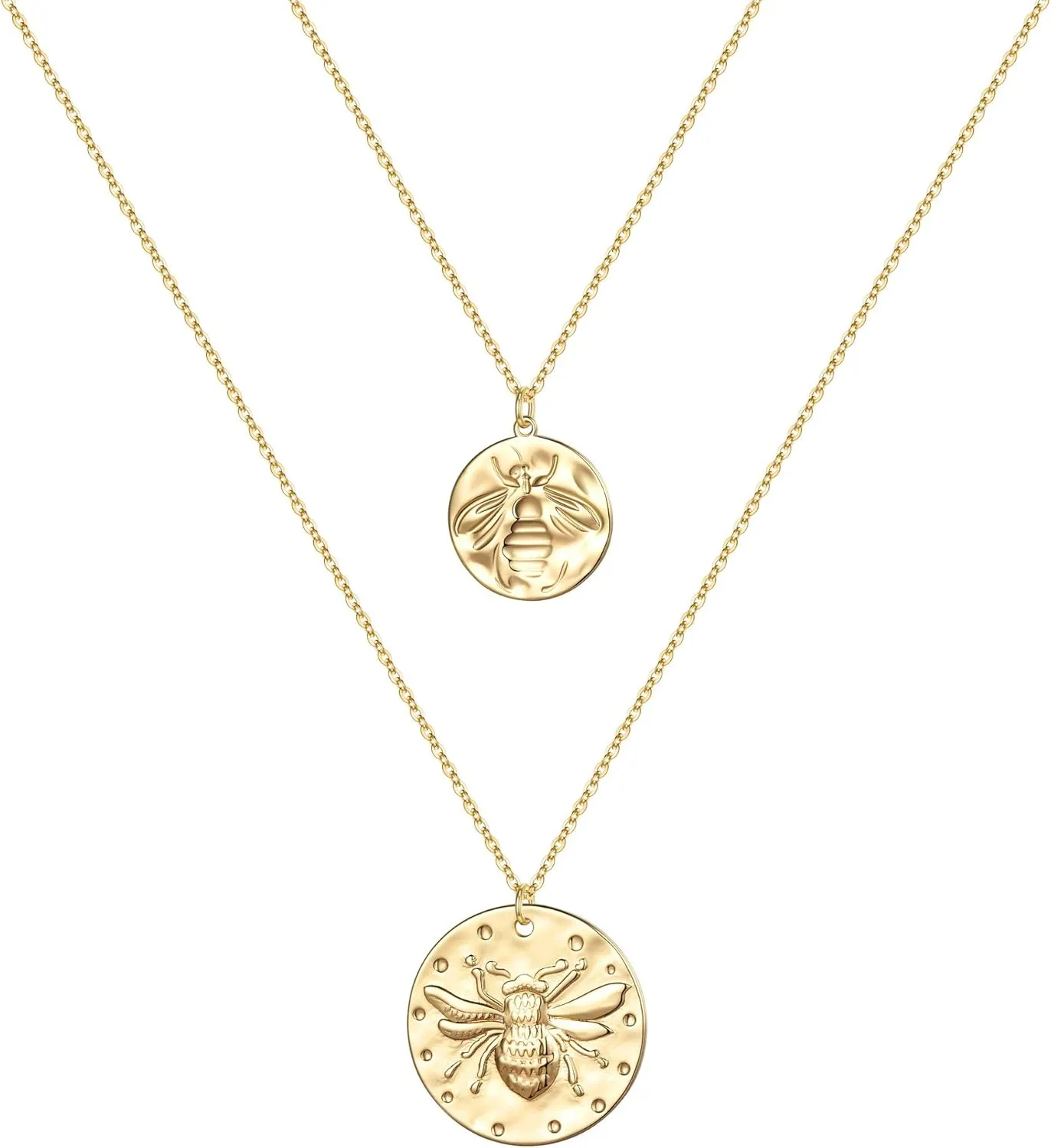 Turandoss Gold Layered Necklaces for Women - 14K Gold Plated Handmade Multilayer Bar Pearls Coin Disc Moon Butterfly Medallion Adjustable Dainty Layered Choker Necklaces for Women Jewelry
