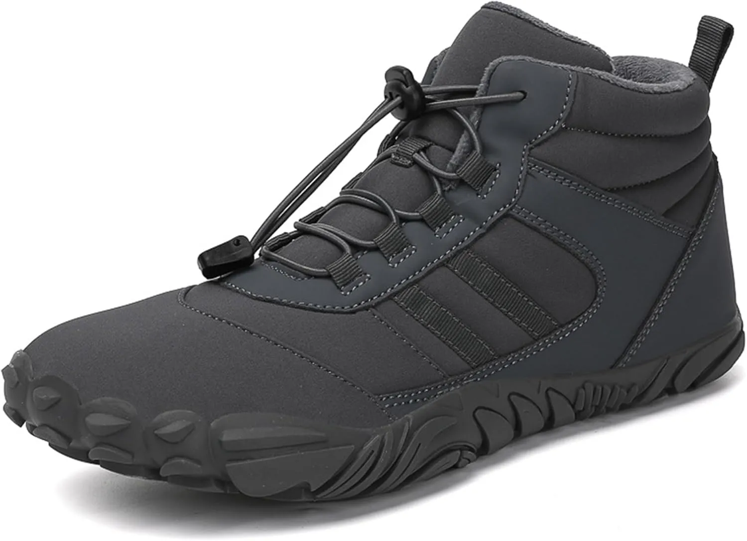 UZUJBAA Men's Winter Warm Wide Toe Barefoot Shoes,Waterproof Fur Lined Minimalist Zero Drop Non-Slip Sole Sneakers Hiking Walking Shoes Comfort Outdoor Ankle Booties with Adjustable Elastic Band