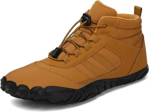 UZUJBAA Men's Winter Warm Wide Toe Barefoot Shoes,Waterproof Fur Lined Minimalist Zero Drop Non-Slip Sole Sneakers Hiking Walking Shoes Comfort Outdoor Ankle Booties with Adjustable Elastic Band