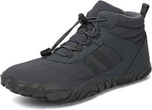UZUJBAA Men's Winter Warm Wide Toe Barefoot Shoes,Waterproof Fur Lined Minimalist Zero Drop Non-Slip Sole Sneakers Hiking Walking Shoes Comfort Outdoor Ankle Booties with Adjustable Elastic Band