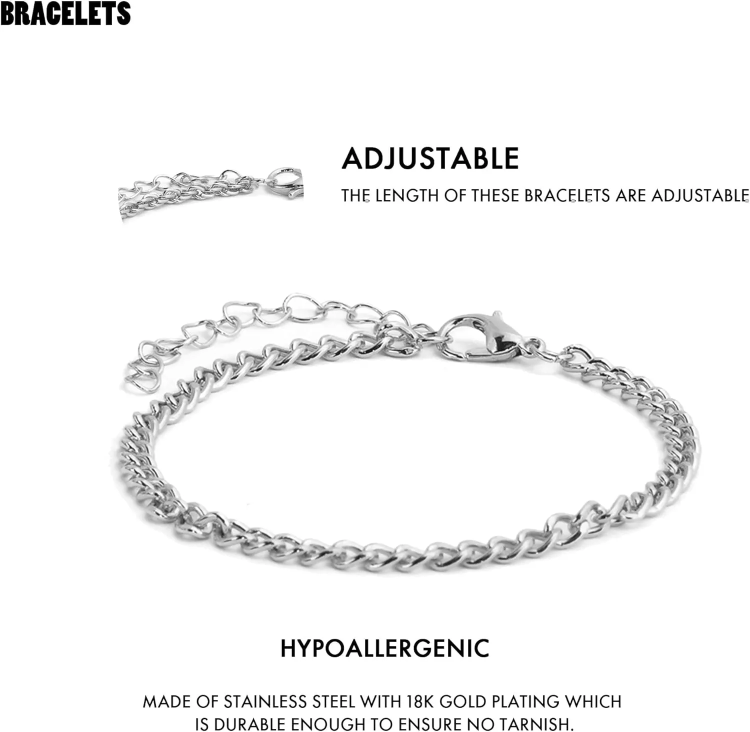 VIBILIA Silver Chain Bracelet Sets for Women Silver Plated Dainty Twist Link Paperclip Bracelets Stackable Adjustable Layered Metal Bracelet Fashion Jewelry