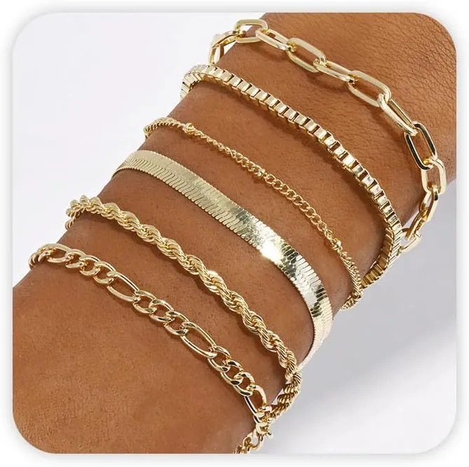 VIBILIA Silver Chain Bracelet Sets for Women Silver Plated Dainty Twist Link Paperclip Bracelets Stackable Adjustable Layered Metal Bracelet Fashion Jewelry