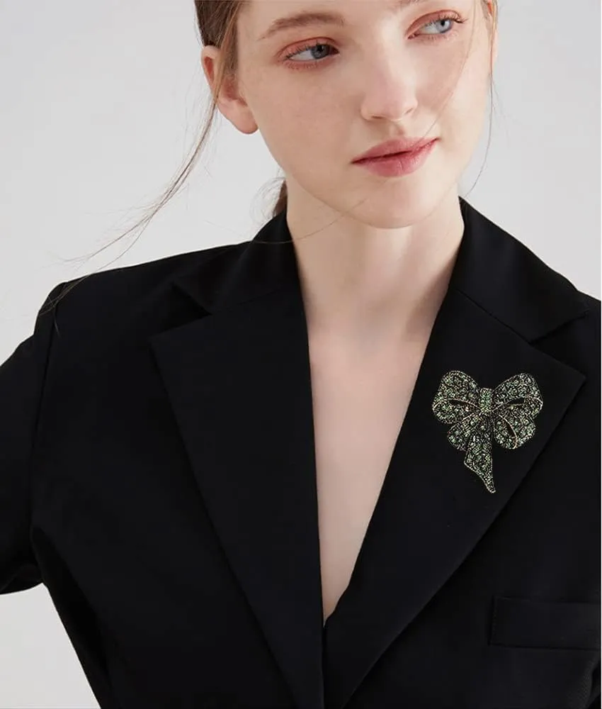 Vintage Big Bow Knot Rhinestones Sparkly Brooches Lapel Pin Ribbon Brooch Classic for Women Girls Dainty Dresses Suit Shirt Clothes Accessories