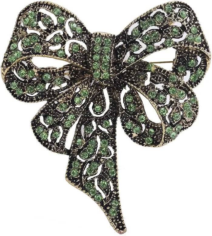 Vintage Big Bow Knot Rhinestones Sparkly Brooches Lapel Pin Ribbon Brooch Classic for Women Girls Dainty Dresses Suit Shirt Clothes Accessories