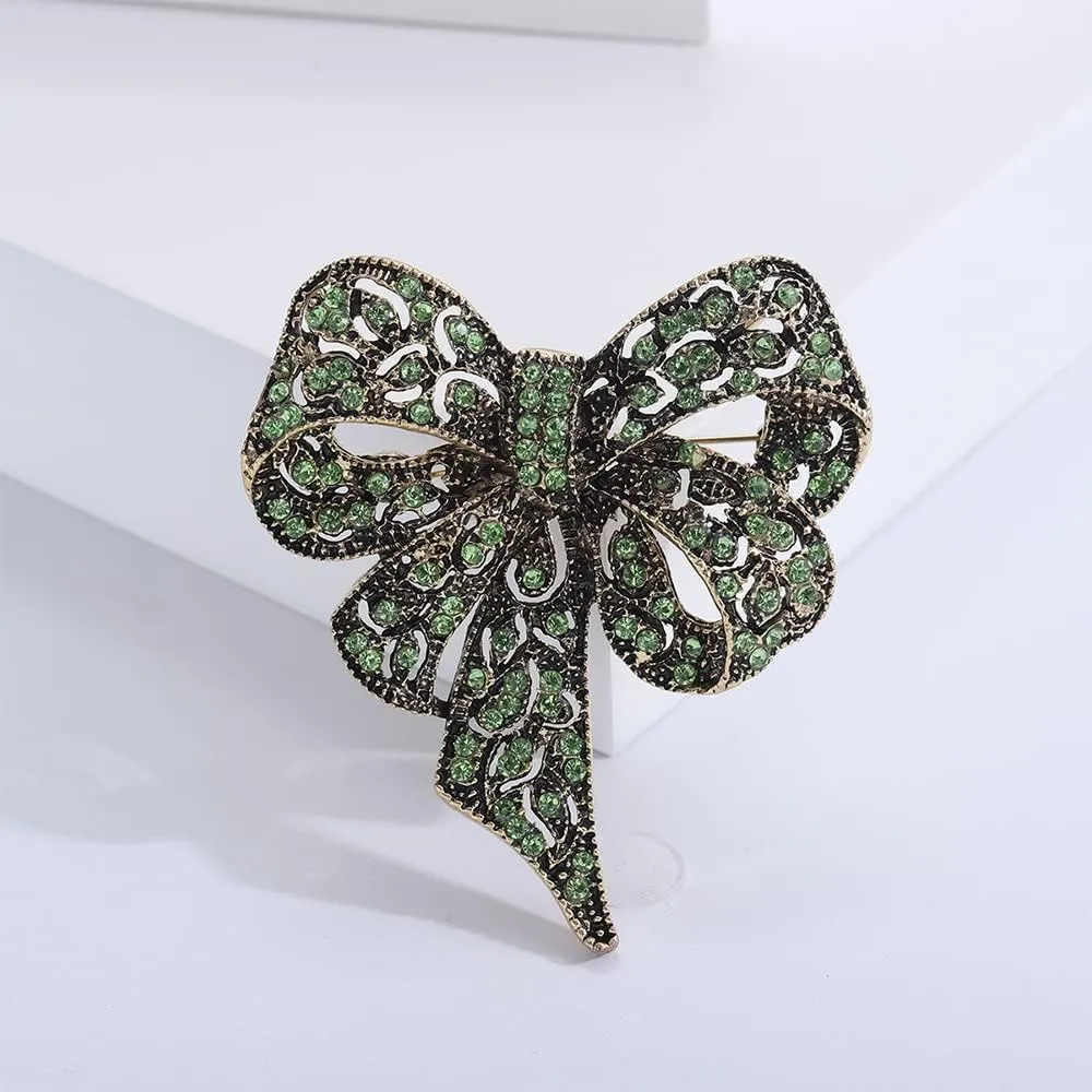 Vintage Big Bow Knot Rhinestones Sparkly Brooches Lapel Pin Ribbon Brooch Classic for Women Girls Dainty Dresses Suit Shirt Clothes Accessories