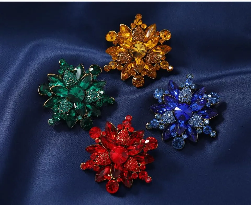 Vintage Crystal Rhinestone Flower Shape Brooch Pin Statement Jewelry Gift Accessories for Women