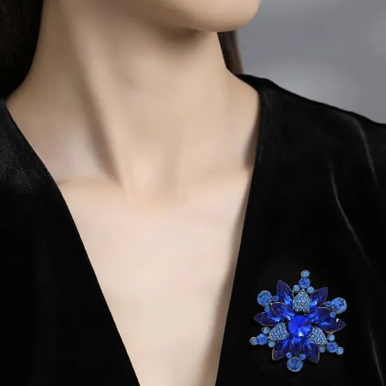 Vintage Crystal Rhinestone Flower Shape Brooch Pin Statement Jewelry Gift Accessories for Women