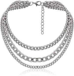 Vintage Style Gold Silver Thick Chunky Chain Layered Necklaces Choker Hollow Out Round Circle Inlaid Crystal Pendant Necklaces for Women Girls Elegant Jewelry