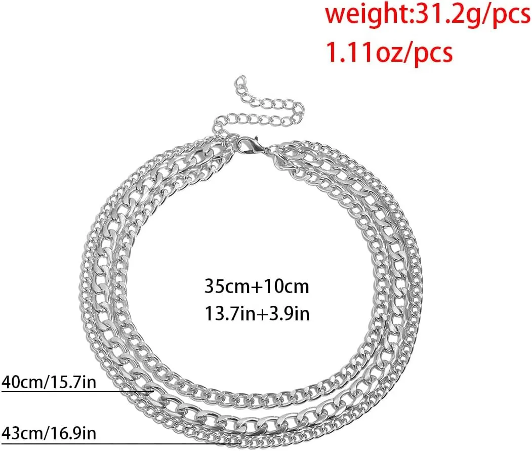 Vintage Style Gold Silver Thick Chunky Chain Layered Necklaces Choker Hollow Out Round Circle Inlaid Crystal Pendant Necklaces for Women Girls Elegant Jewelry
