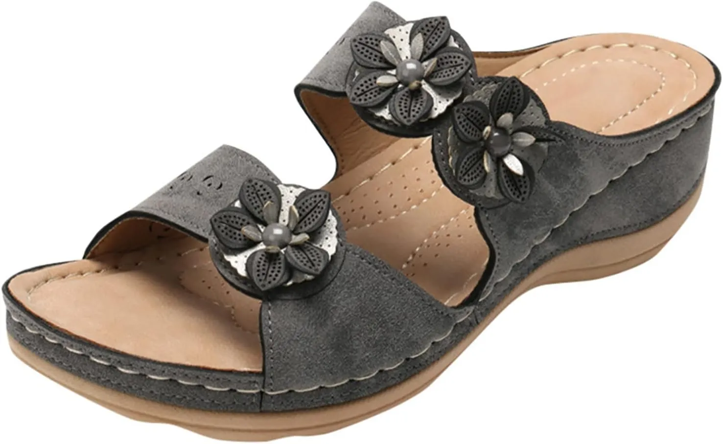 Walking Sandals Women Comfort Orthopedic Sandals Arch Support Slip On Wedge Sandals Summer Beach Vacation Sandals