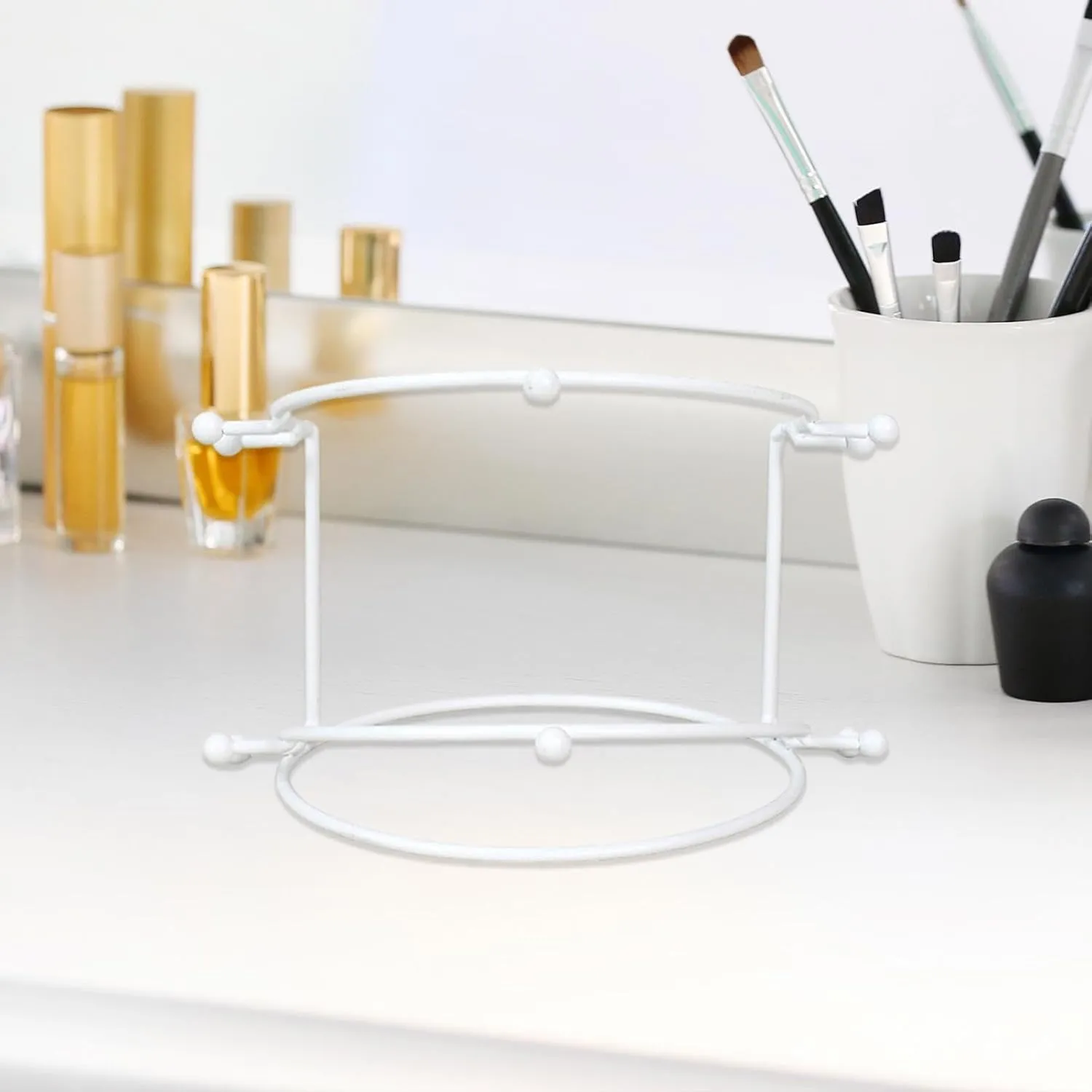 Wedding Tiara Holder, Tiara Display Stand, Metal Headband Organizer, Bridal Headband Display for Women Show, White 2 Tier