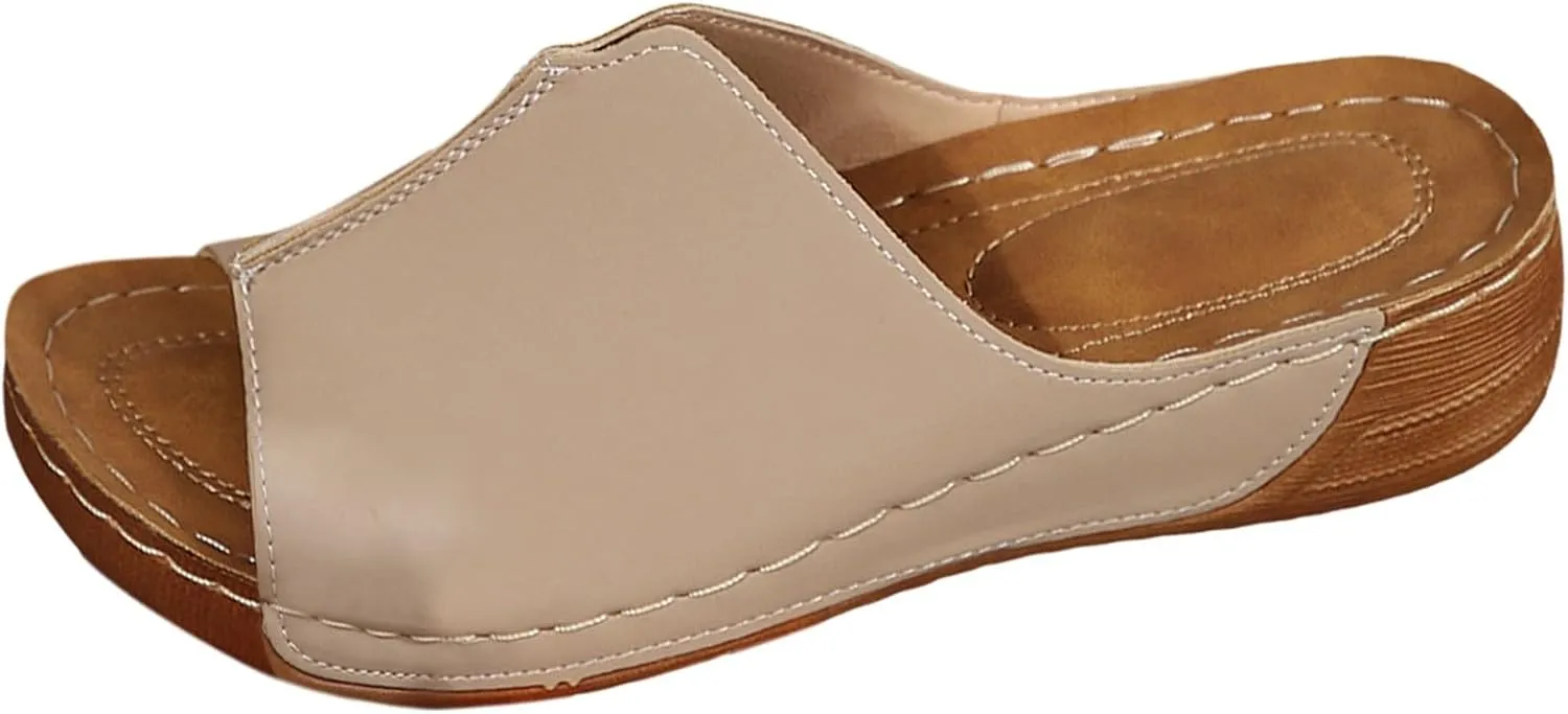 Wedge Sandals for Women Dressy Platform Slides Summer Comfortable Arch Support Slip On Sandals Orthotic Walking Shoes
