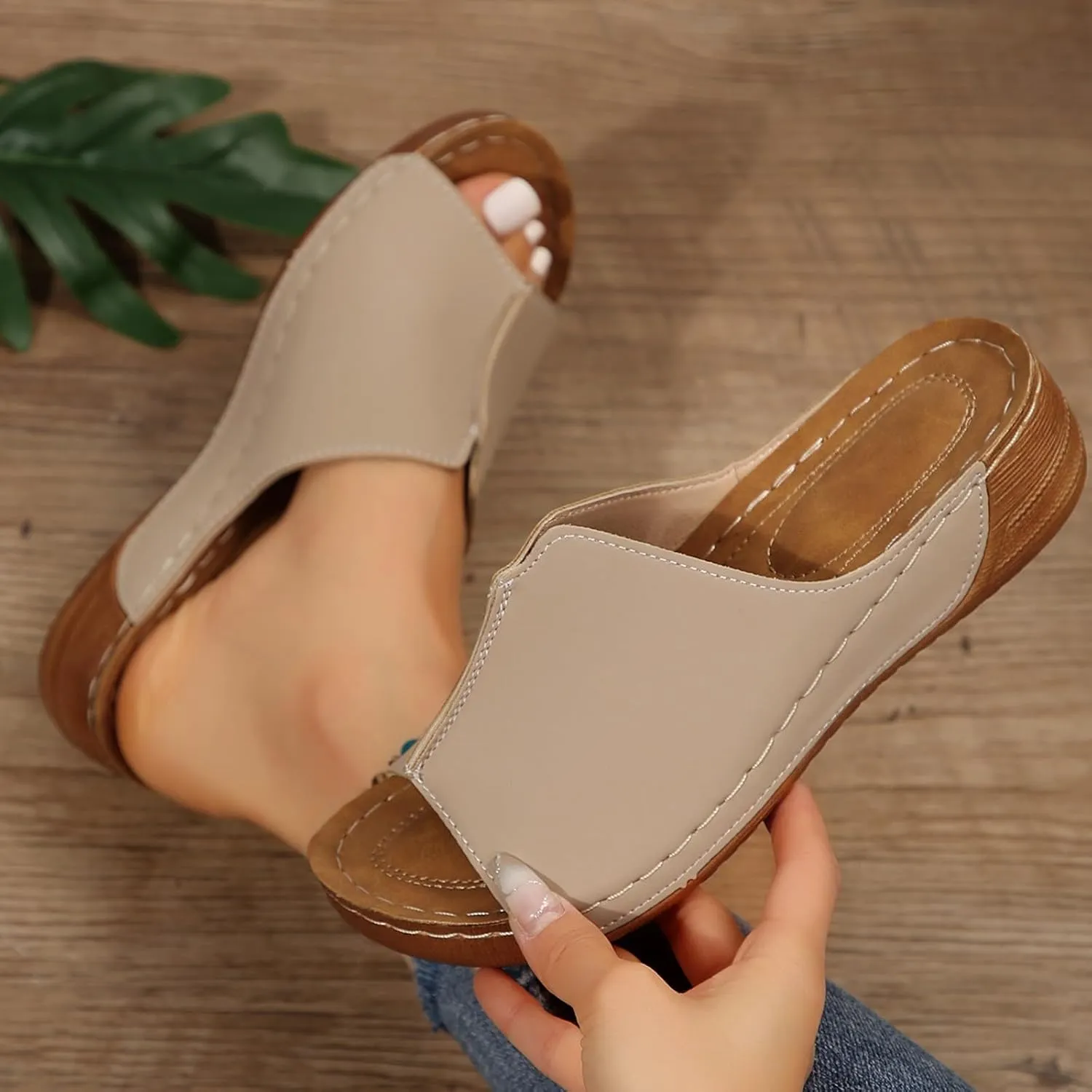 Wedge Sandals for Women Dressy Platform Slides Summer Comfortable Arch Support Slip On Sandals Orthotic Walking Shoes