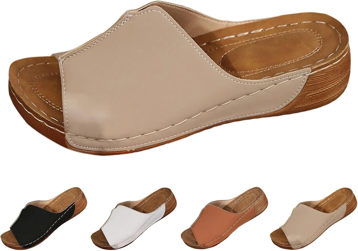 Wedge Sandals for Women Dressy Platform Slides Summer Comfortable Arch Support Slip On Sandals Orthotic Walking Shoes