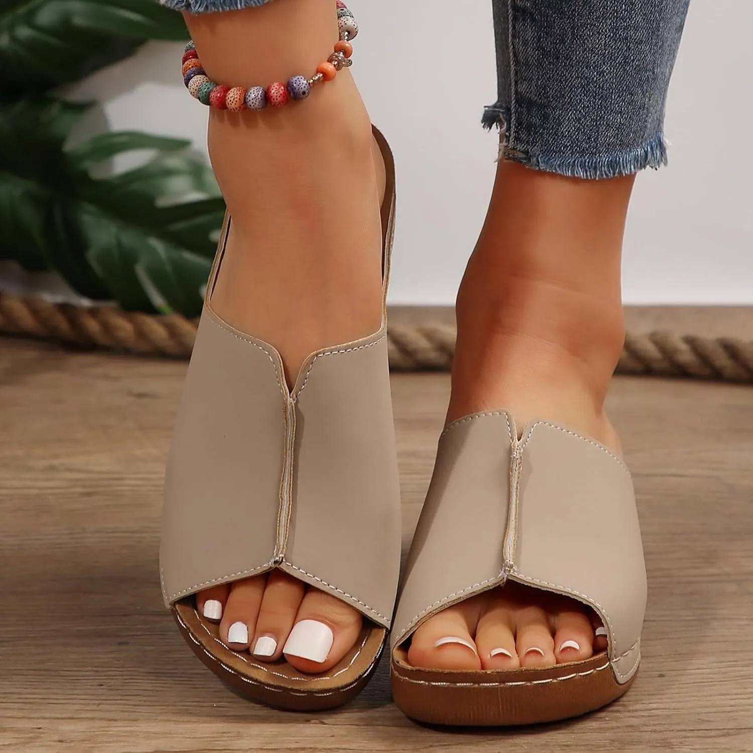 Wedge Sandals for Women Dressy Platform Slides Summer Comfortable Arch Support Slip On Sandals Orthotic Walking Shoes