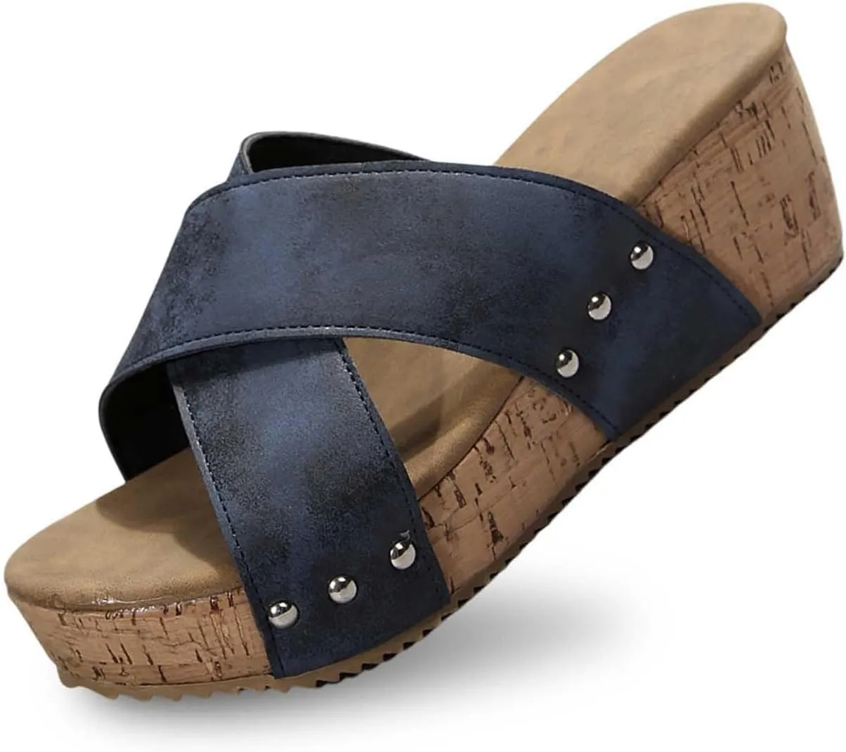 Wedge Sandals for Women Dressy Summer Leather Platform Wedge Slippers Comfortable Open Toe Cork Casual & Dressy Summer Shoes Slip On Slides