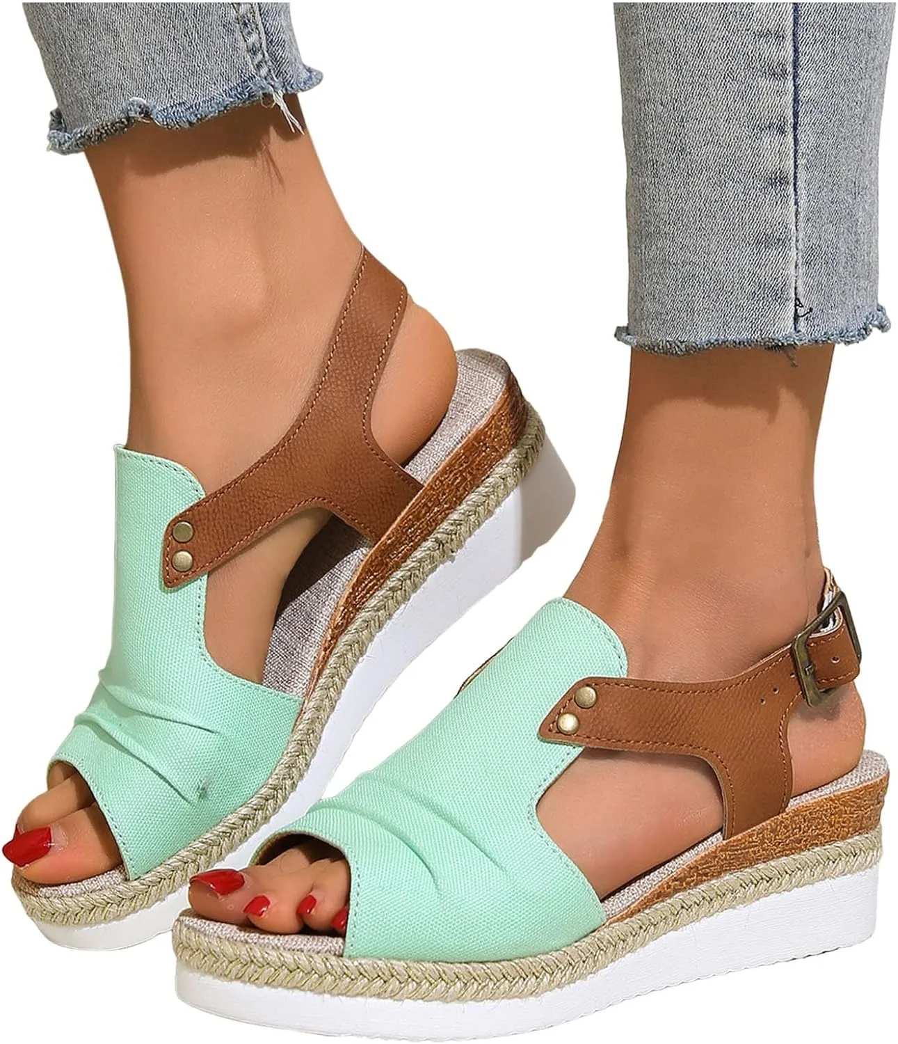 Wedge Sandals for Women, Women Open Toe Ankle Strap Wedge Heels Sandals Dressy Summer Casual Orthopedic Platform Sandals
