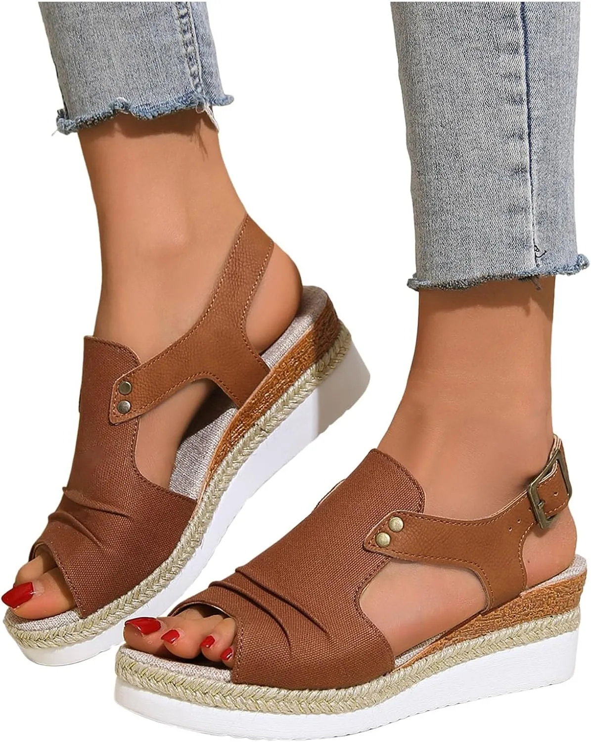 Wedge Sandals for Women, Women Open Toe Ankle Strap Wedge Heels Sandals Dressy Summer Casual Orthopedic Platform Sandals