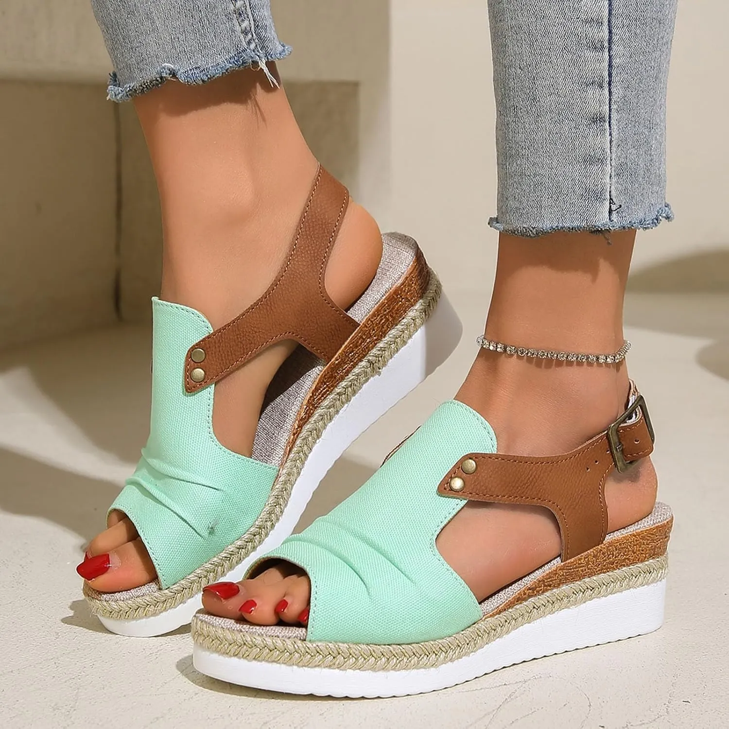 Wedge Sandals for Women, Women Open Toe Ankle Strap Wedge Heels Sandals Dressy Summer Casual Orthopedic Platform Sandals