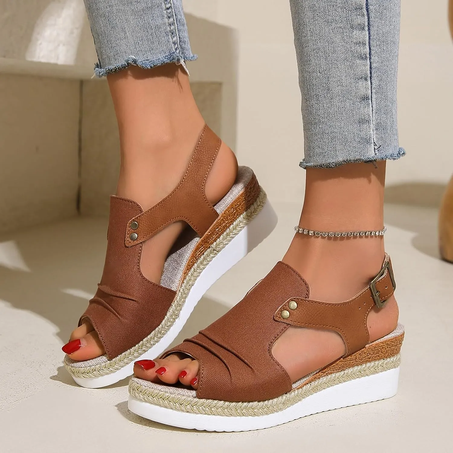Wedge Sandals for Women, Women Open Toe Ankle Strap Wedge Heels Sandals Dressy Summer Casual Orthopedic Platform Sandals
