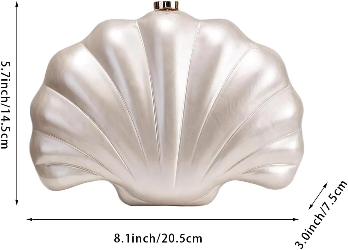Women Acrylic Marbled Shell-Shaped Clutch Purse Luxury Metal Chain Bride Evening Bag for Casual Wear Dating Wedding